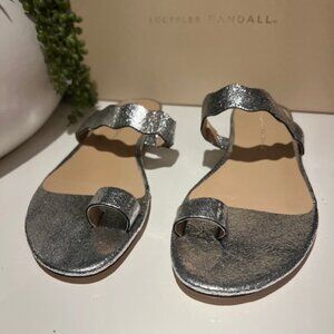 Loeffler Randall Petal Silver Open Toe Slip On Flats Size: 6.5